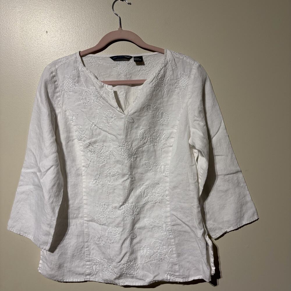 100% Linen Embroidered Tunic Women’s Large Boho Hippie Coquette Romantic Festval